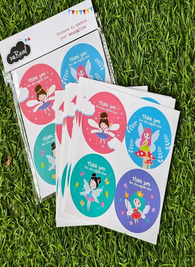 weRevel Fairy Theme Thank You for A Magical Time Party Stickers, 40 Count, 2 Inches, Round, 4 Unique Designs - Image 2